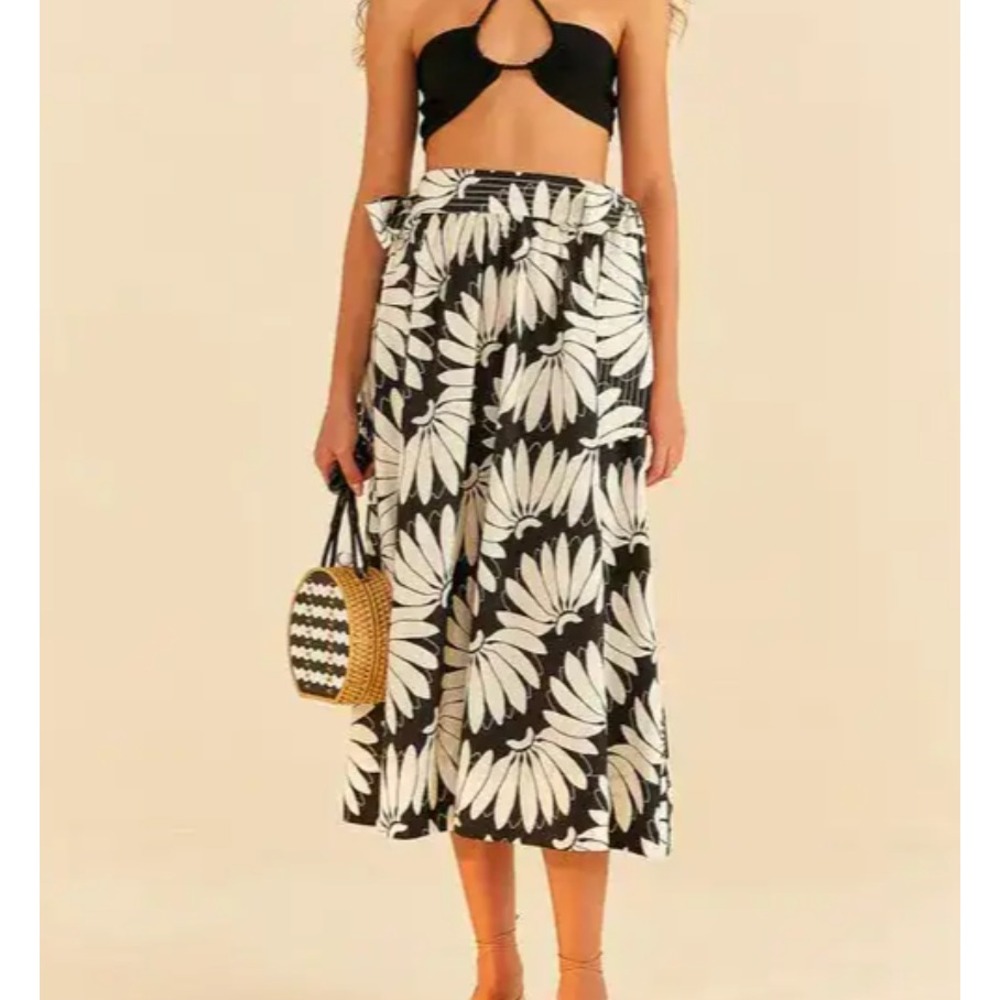 Farm Rio Copacabana Bow Midi Skirt in Black & White sz M